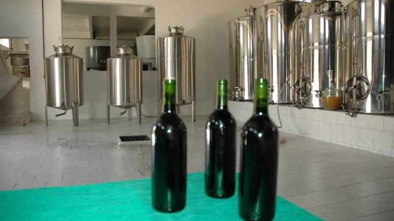 garrafas de vinho e equipamento para elaboração da bebida