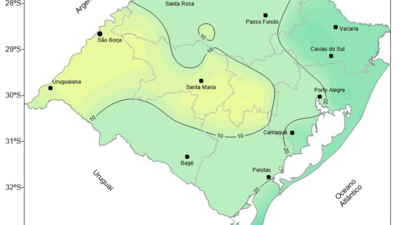 Chuva prevista para o período de 1º a 7 de junho