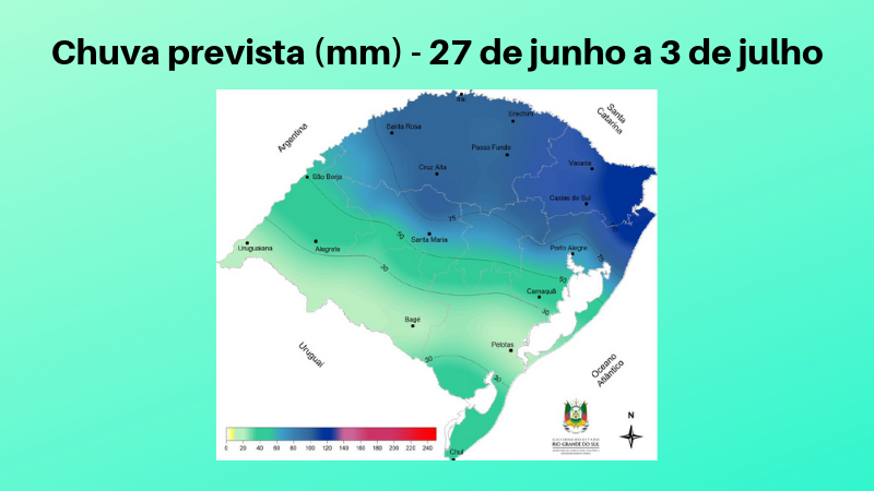 Chuva prevista para o período de 27 de junho a 3 de julho