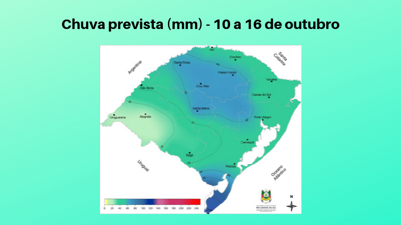 Chuva prevista para o período de 10 a 16 de outubro