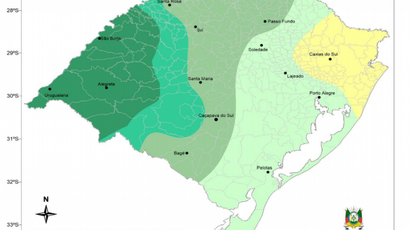 Valores previstos de chuva oscilam de 30 a 50 mm na Zona
Sul, Litoral, Região Metropolitana, Serra do Nordeste e no Planalto