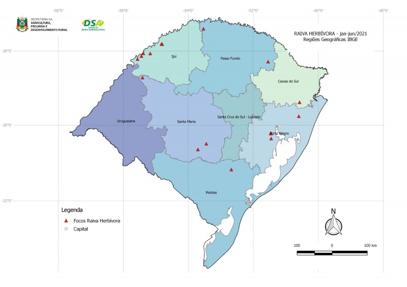Focos de raiva herbívora de janeiro a junho de 2021