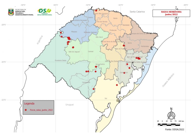 Mapa Raiva Herbívora junho 2022