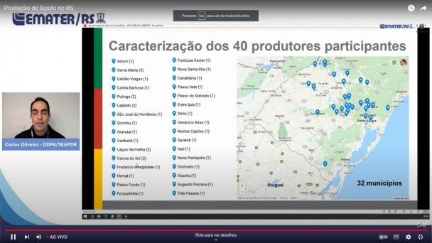 Projeto Monitoramento e Desenvolvimento da Cultura do Lúpulo, desenvolvido pela Secretaria da Agricultura e parceiros