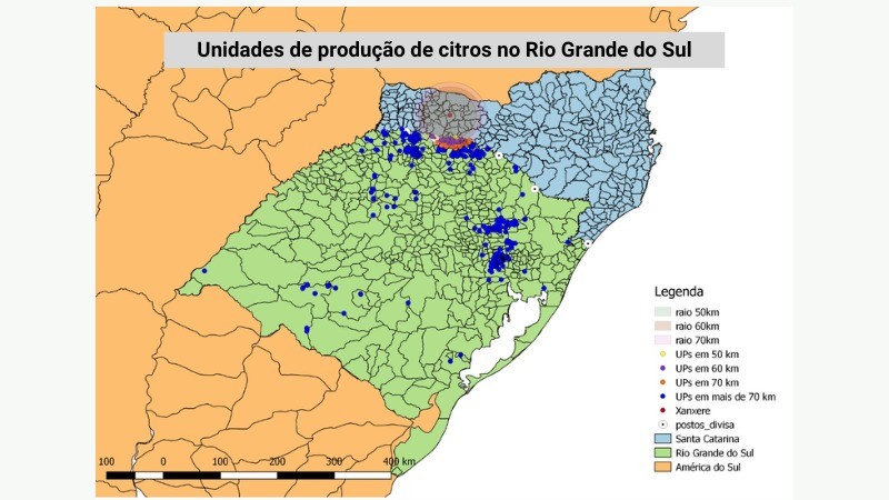 Unidades de produção de citros no RS