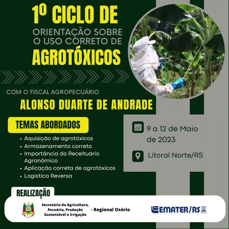 Card sobre 1º ciclo de orientação sobre uso de agrotóxicos no litoral norte