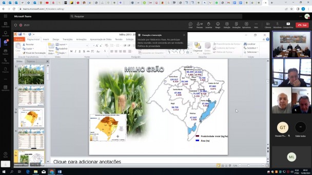 print da tela da reunião da Câmara do Milho