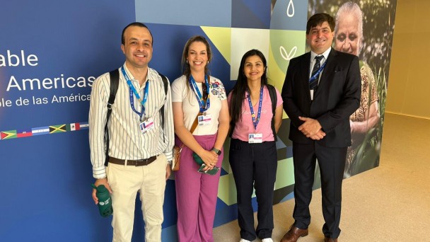 Jackson Brilhante, Mara Grohs, a diretora técnica do Irga, Flávia Tomita, e Gabriel Delgado na COP28