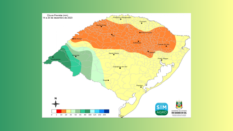 Chuva prevista (mm) de 14 a 20 de dezembro de 2023