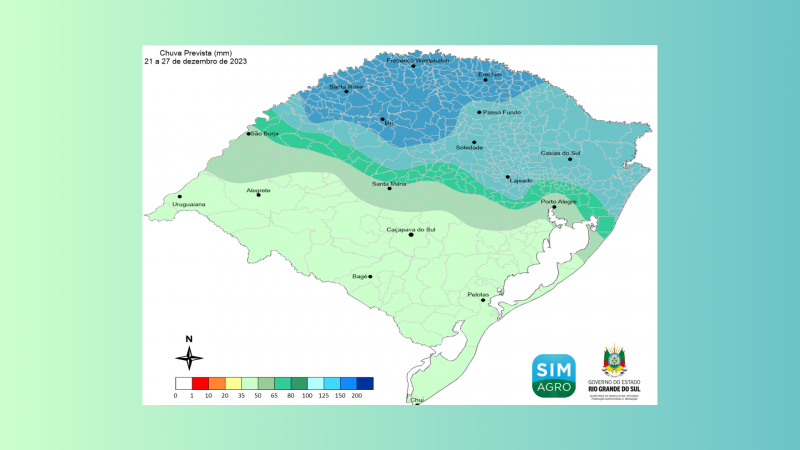 Chuva prevista (mm) de 21 a 27 de dezembro de 2023