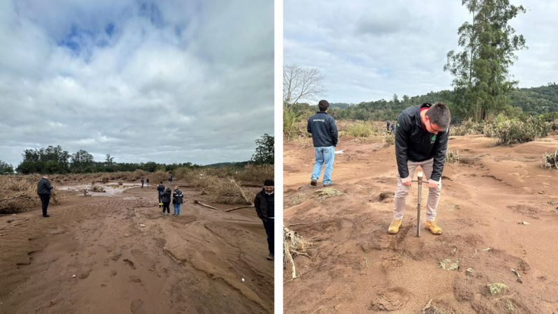 Coleta de amostras de solos em pomar de citros no Vale do Ca&iacute;
