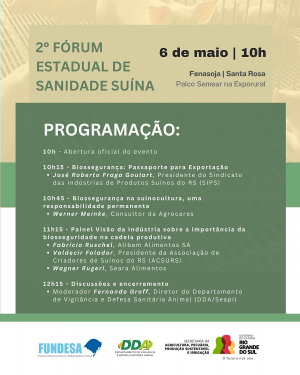 Programação do 2º Fórum Estadual de Sanidade Suína